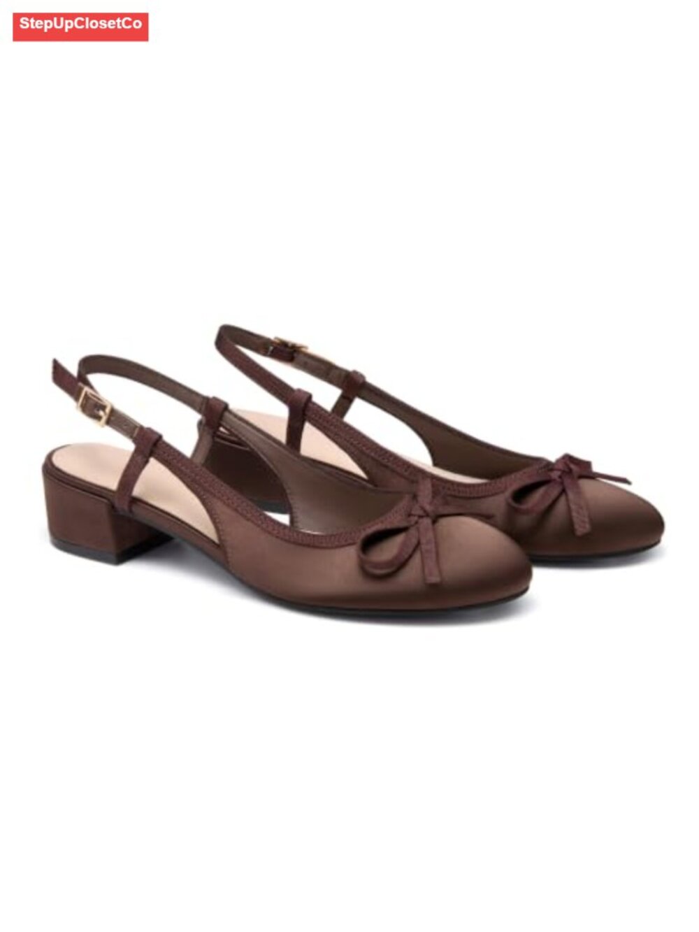 Women's Chunky Low Heel Slingback Bow Pumps Closed Toe Wedding Party Shoes